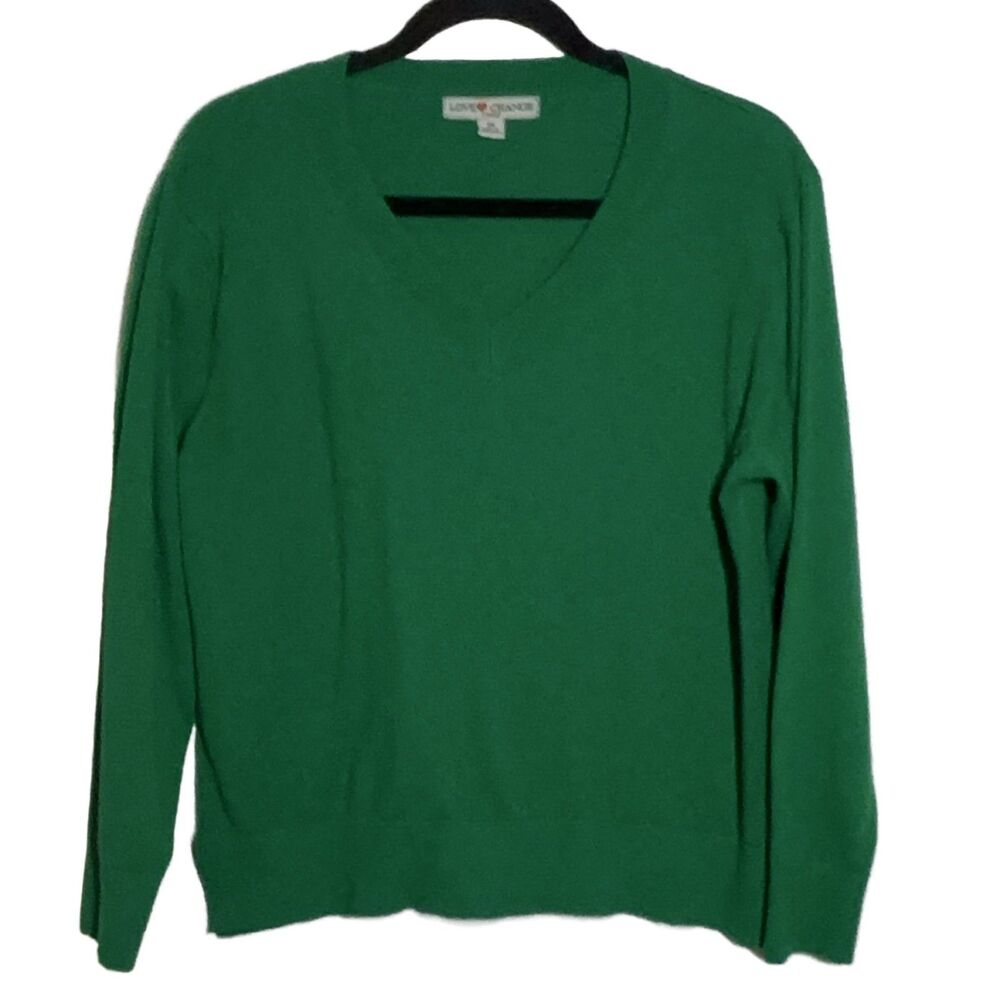 LOVE CHANGE V-Neck Long Sleeve Sweater Green 2X Side Slits Viscose Blend
